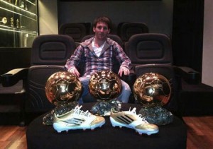 lionel messi with hs 3 ballon d'or awards