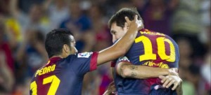 pedro and messi celebrate against real sociedad